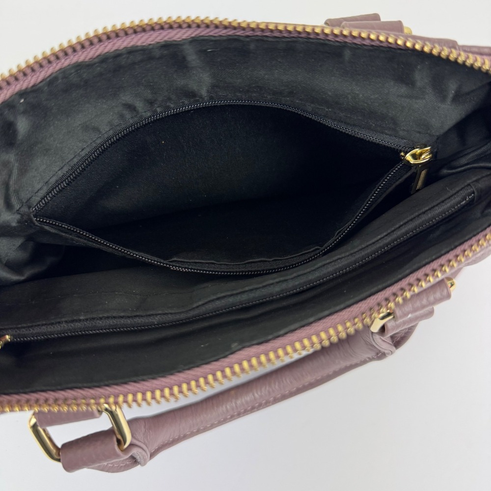 Mauve Purple Pebbled Leather Satchel Handbag Chic Classic Minimalist - Picture 13 of 16